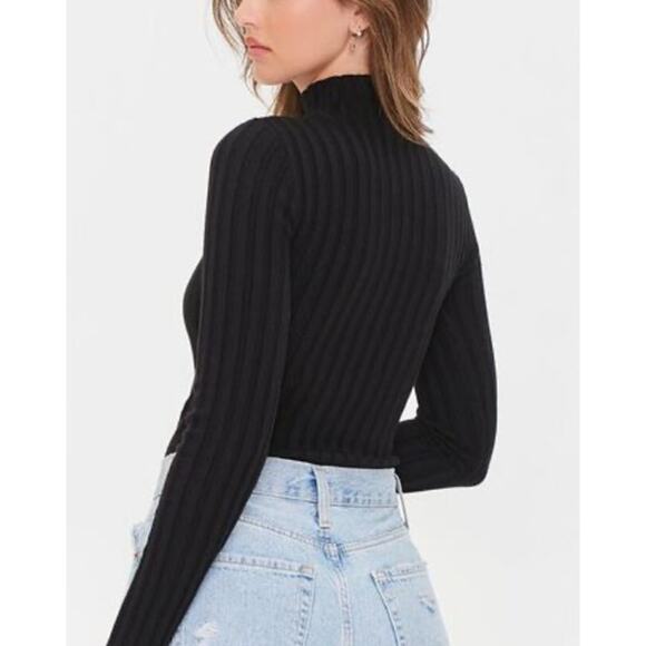 Forever 21 Lettuce Edge Mock Neck Black Bodysuit size Medium - Picture 3 of 6